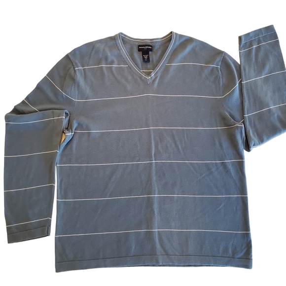 Banana Republic Men's Sweater V-Neck Lightweight 100% Cotton Blue Stripe XL - Picture 2 of 10